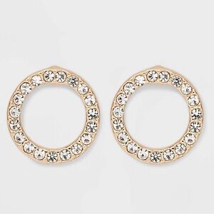 Gold Tone Clear Round Pave Crystal Stud Earrings